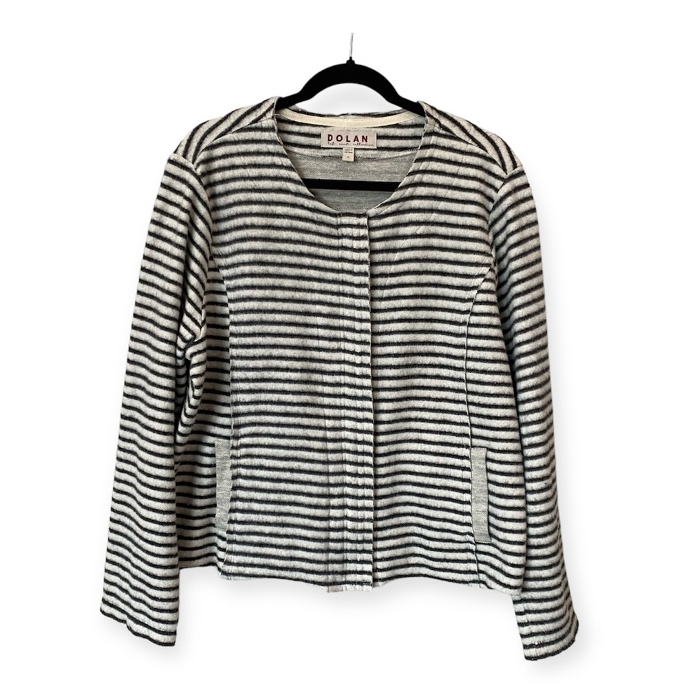 Anthropologie Dolan Striped Full Zip Jacket Black White Fleece X-Large